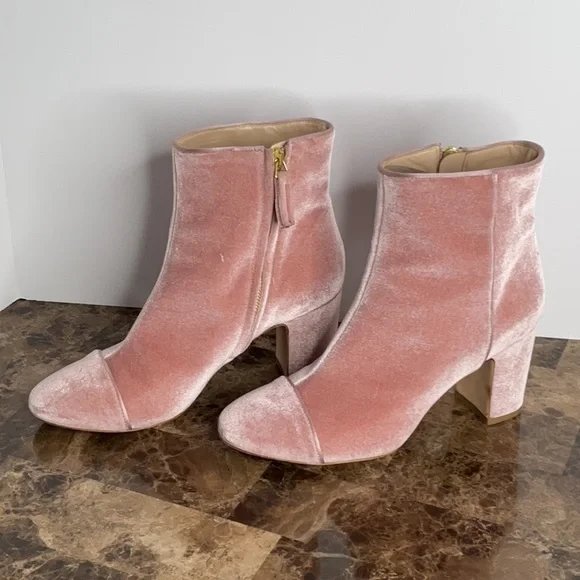 Polly Plume Pink Velvet Block Heel Boots - Picture 3 of 10